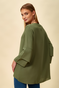 Oversized Asymmetric Layered Top in Khaki