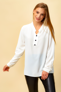 Oversized Long Sleeves Top with Button Details in White