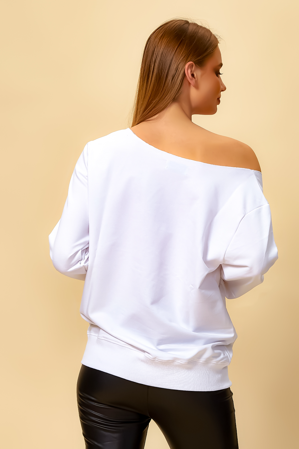 Oversized Heart Sweatshirt with Boat Neckline in White