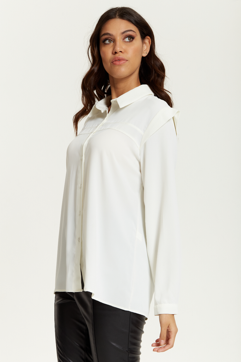 Oversized Shoulder Detailed Long Sleeves Shirt in White