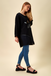 Oversized Star Sequin Tunic Top in Black