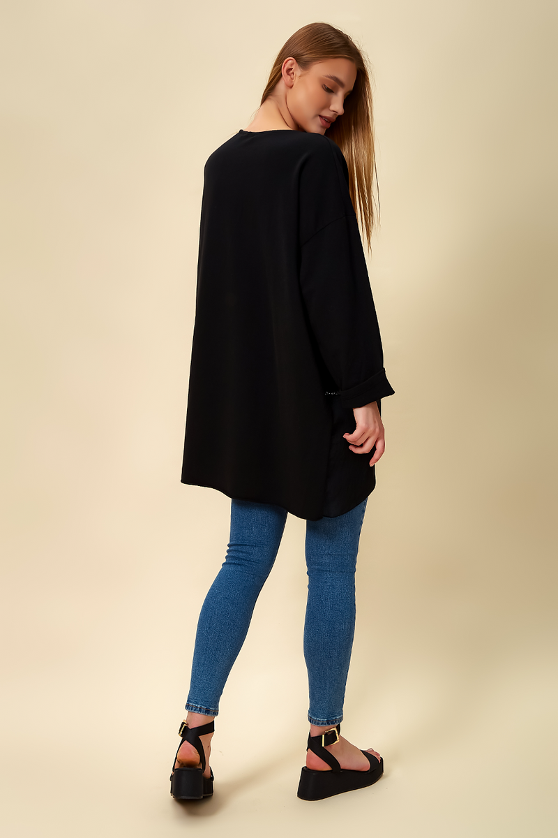 Oversized Star Sequin Tunic Top in Black