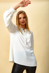 Oversized Tie Ruffle Neck Top in White