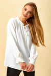 Oversized Tie Ruffle Neck Top in White