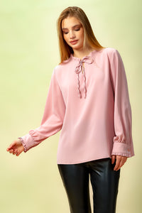 Oversized Tie Ruffle Neck Top in Light Pink