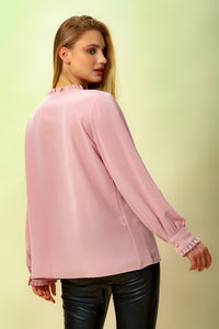 Oversized Tie Ruffle Neck Top in Light Pink