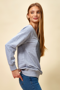 Oversized Heart Sweatshirt with Boat Neckline in Grey