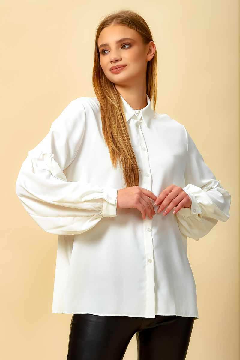 Patchwork Sleeves Shirt in White