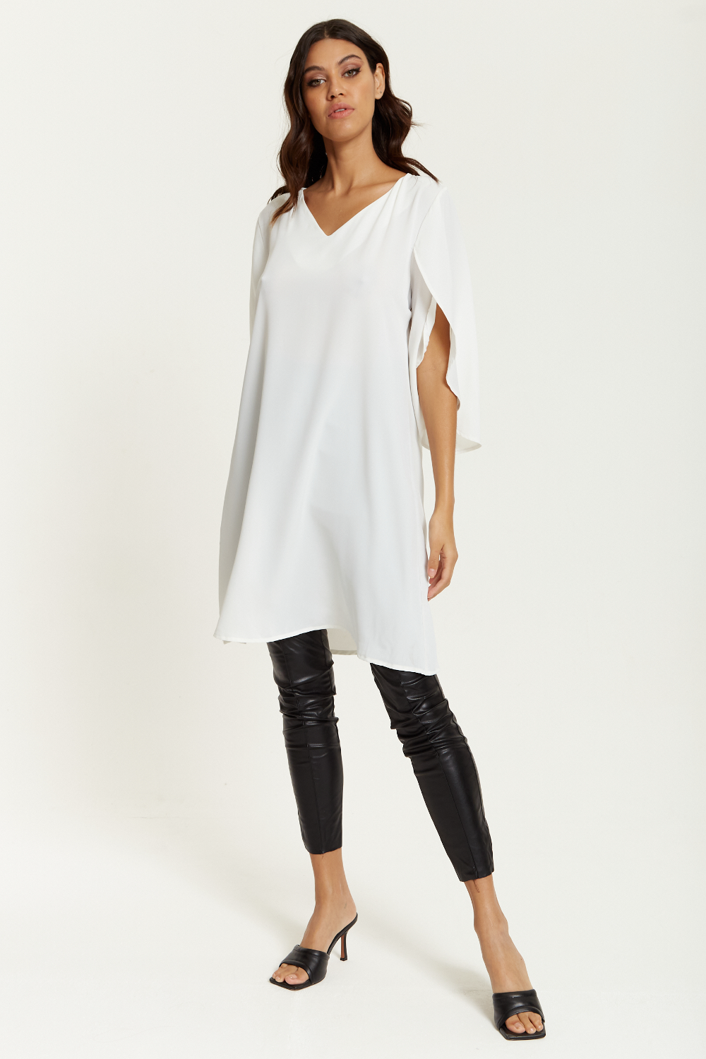 Oversized V Neck Tunic with Split Sleeves in White