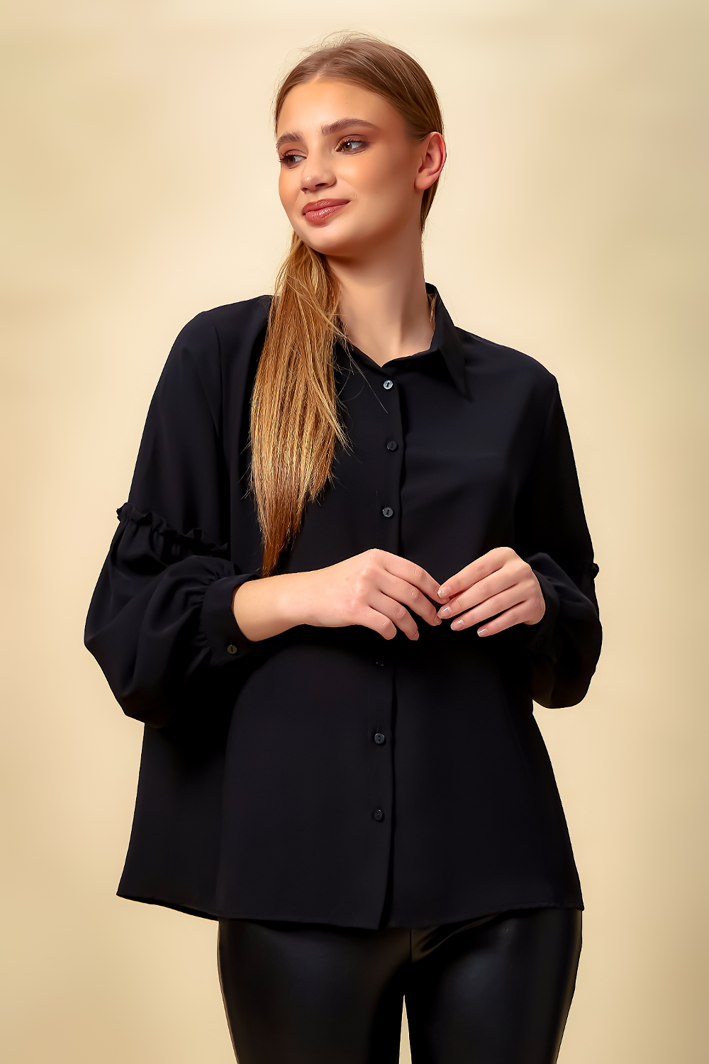Patchwork Sleeves Shirt in Black