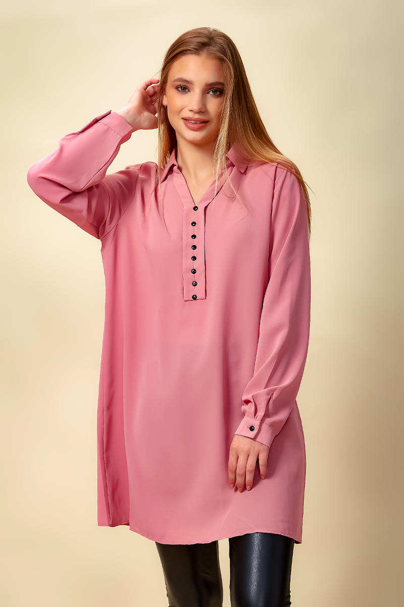 Tunic Shirt with Button Details in Pink
