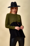 Colour Block Blouse in Khaki and Black