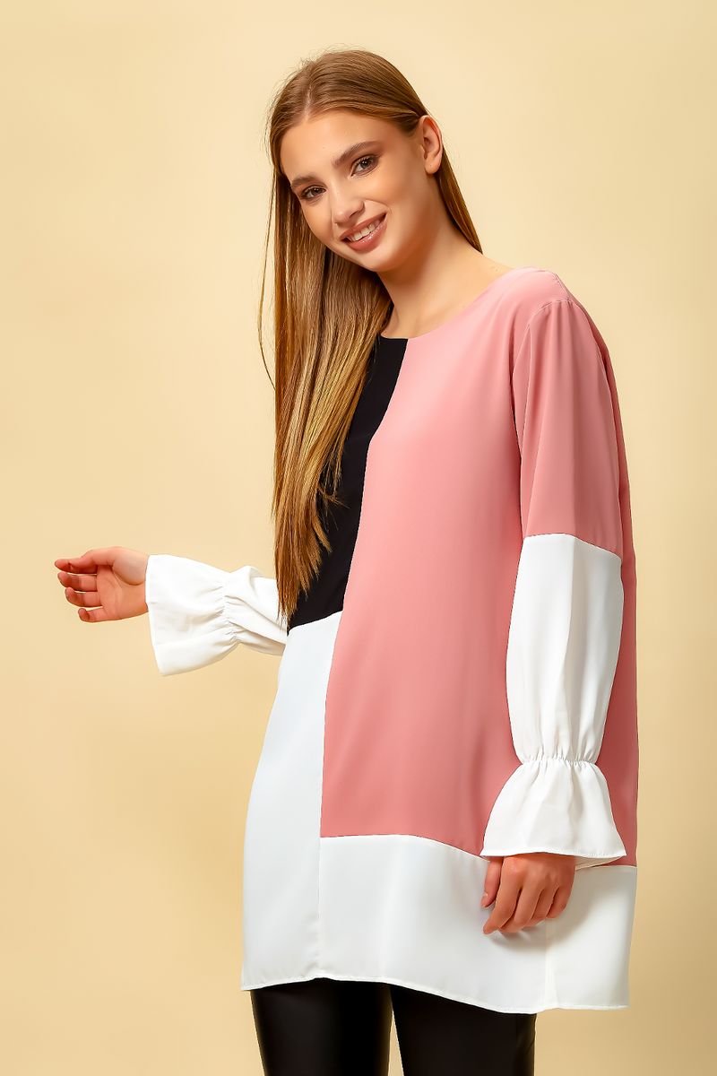 Oversized Colour Block Top in Black, Pink and White