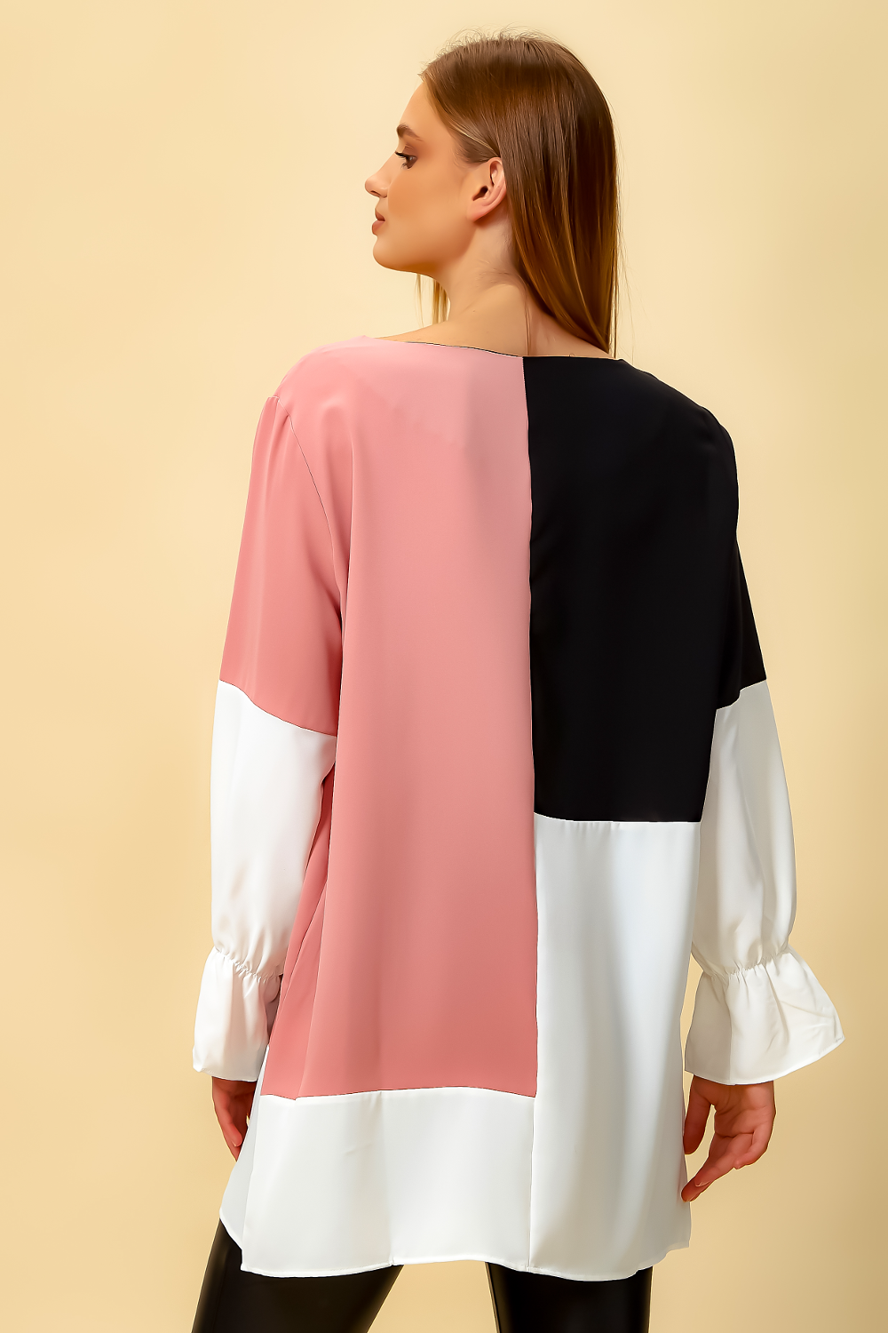 Oversized Colour Block Top in Black, Pink and White