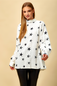 Star Printed Oversized Top in White