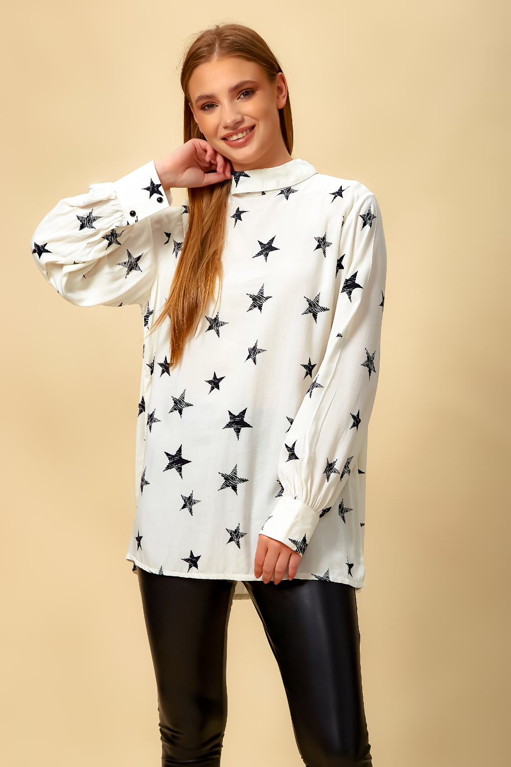 Star Printed Oversized Top in White