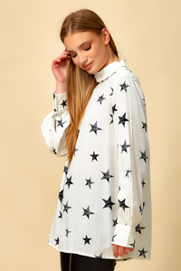 Star Printed Oversized Top in White
