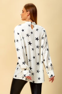 Star Printed Oversized Top in White