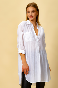 Tunic Shirt with 3/4 Sleeves in White