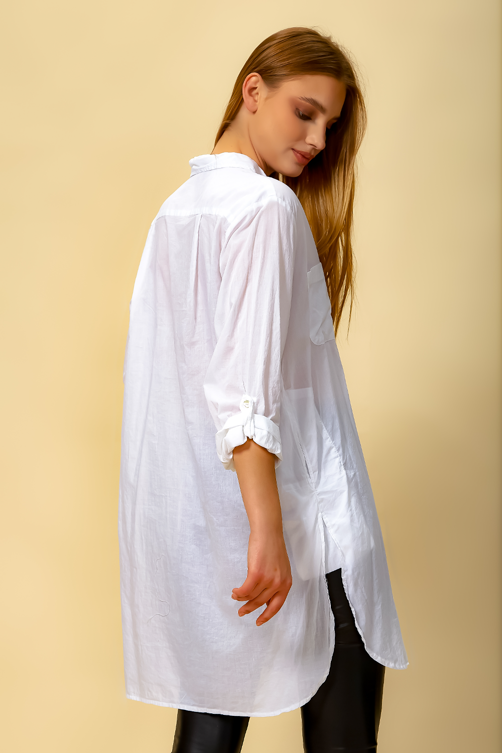 Tunic Shirt with 3/4 Sleeves in White