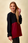 Colour Block Blouse in Black and Burgundy