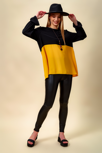 Colour Block Blouse in Black and Yellow
