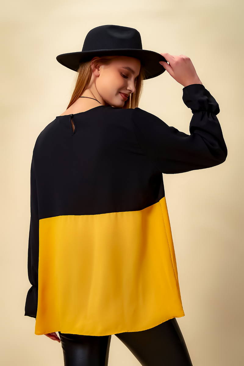 Colour Block Blouse in Black and Yellow