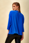 3/4 Sleeve Relaxed Layered Top With Necklace In Blue