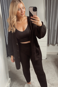 Knitwear Cardigan Top and Leggings Set in Black