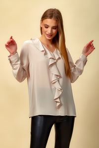 Oversized Top with Frilled Front in Light Pink