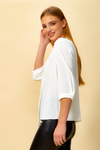 Oversized 3/4 Sleeves Layered Top with Necklace in White