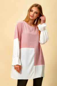 Oversized Colour Block Top in Pink and White