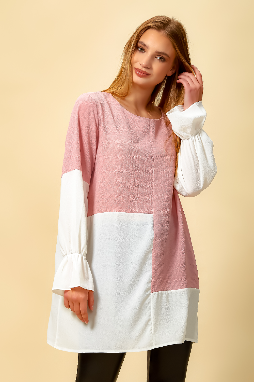 Oversized Colour Block Top in Pink and White
