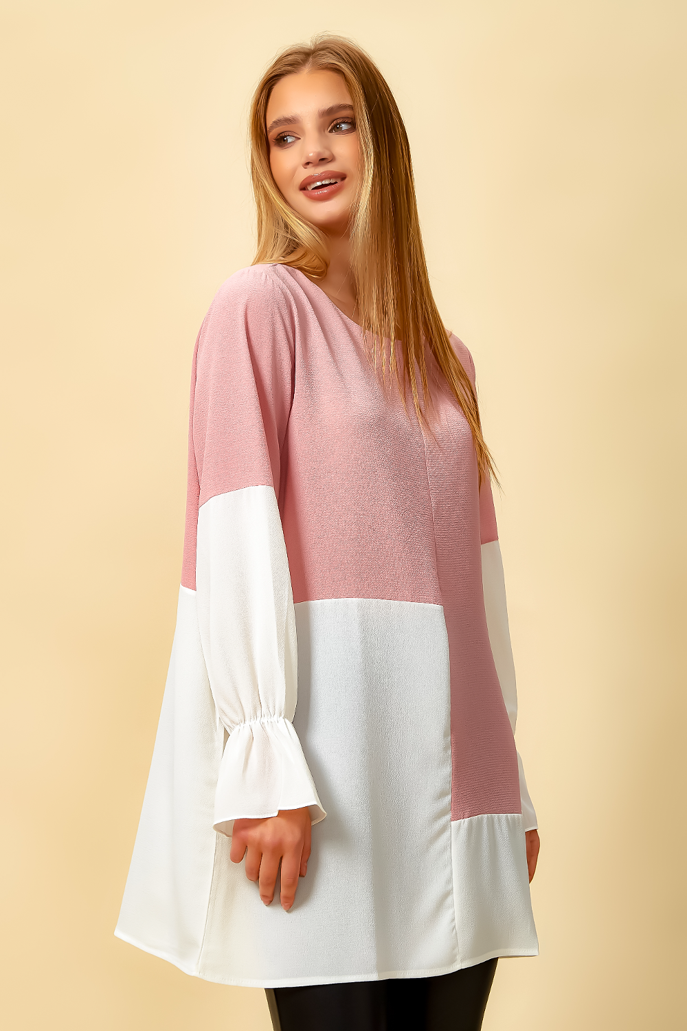 Oversized Colour Block Top in Pink and White