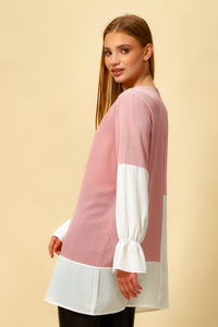 Oversized Colour Block Top in Pink and White
