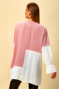 Oversized Colour Block Top in Pink and White