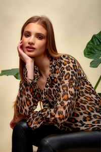 Long Sleeve Leopard Printed Oversize Top