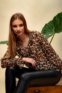 Long Sleeve Leopard Printed Oversize Top