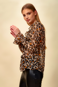 Long Sleeve Leopard Printed Oversize Top