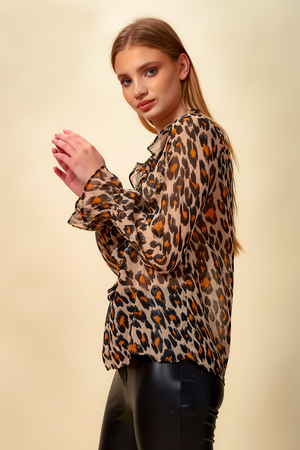 Long Sleeve Leopard Printed Oversize Top