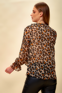 Long Sleeve Leopard Printed Oversize Top