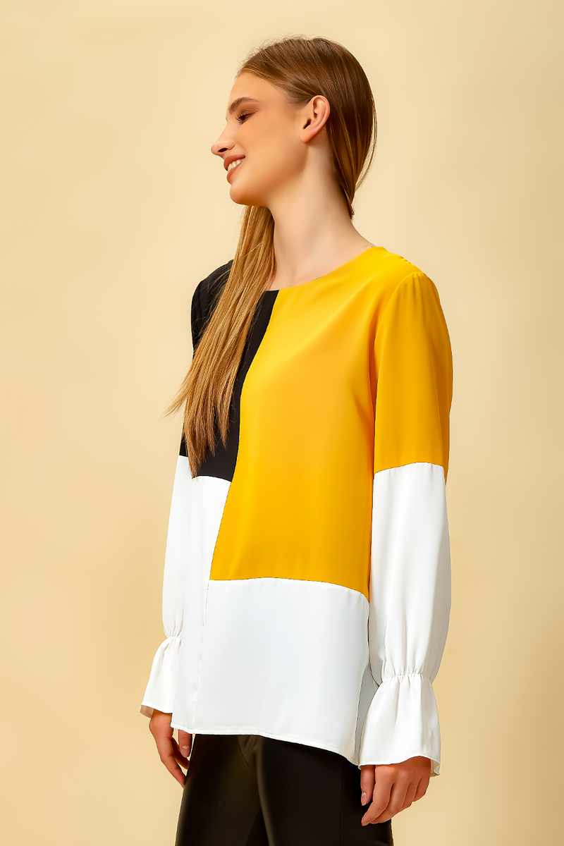 Oversized Colour Block Top in Black, Yellow and White