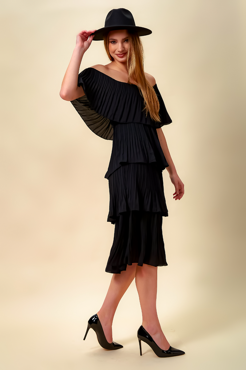 Oversized Midi Layered Dress in Black