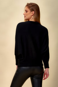 Oversized Detailed Long Sleeves Top in Black