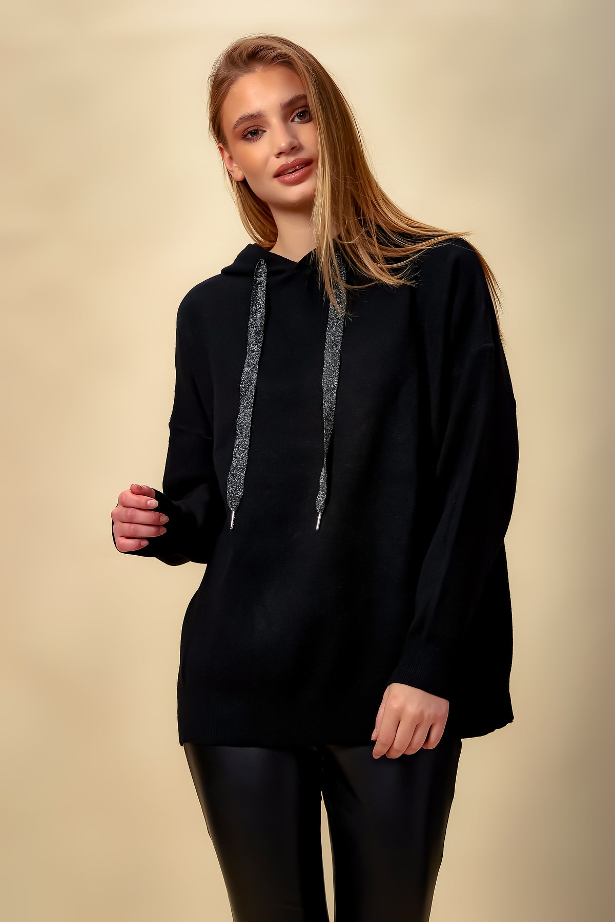 Oversized Hoodie with Detailed Back in Black