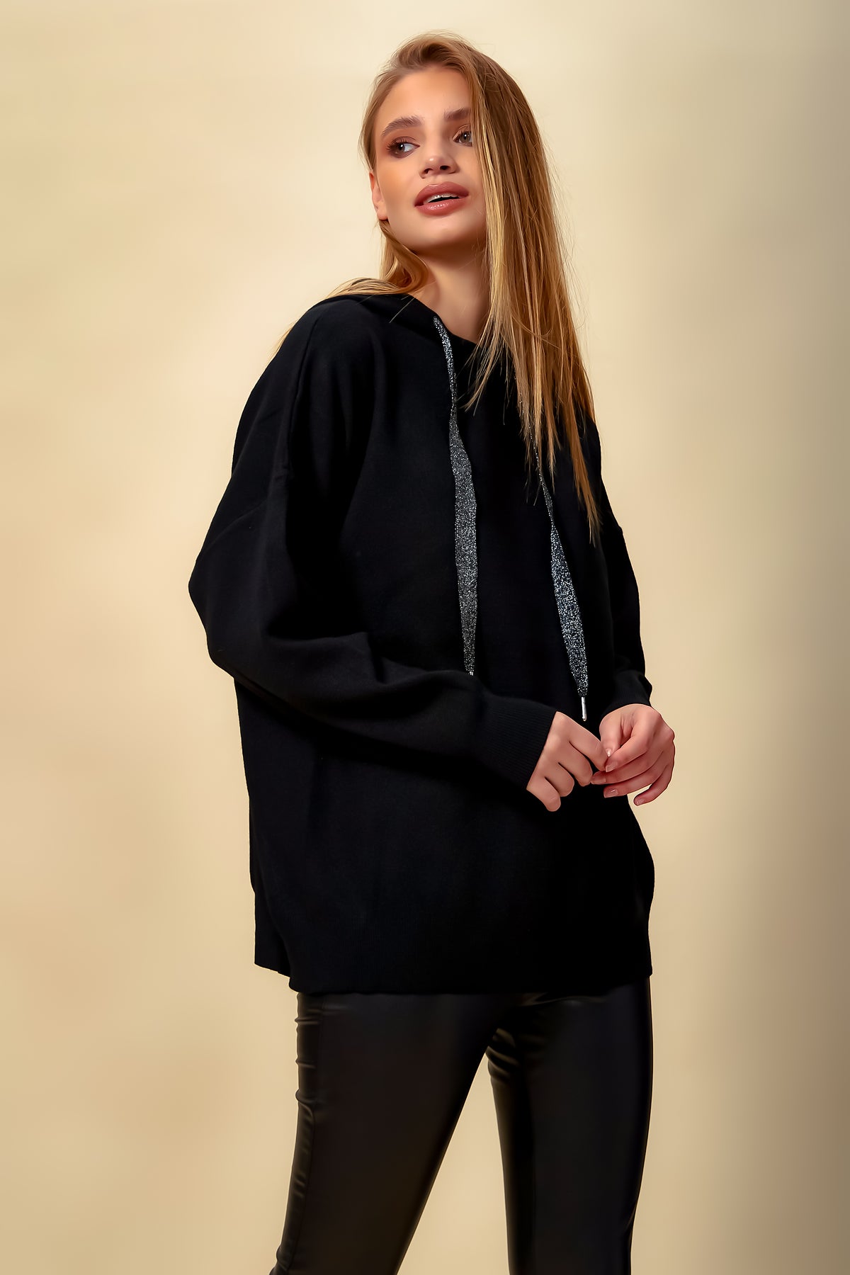 Oversized Hoodie with Detailed Back in Black