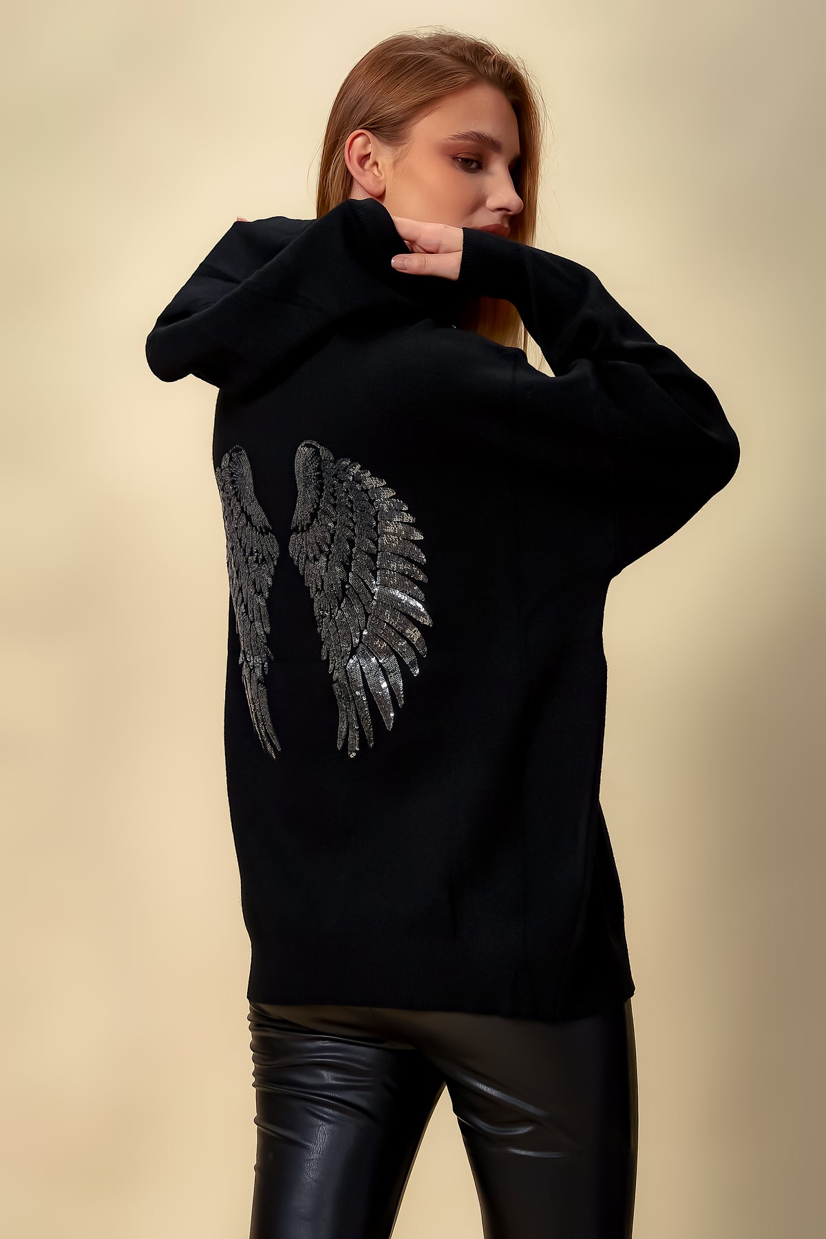 Oversized Hoodie with Detailed Back in Black
