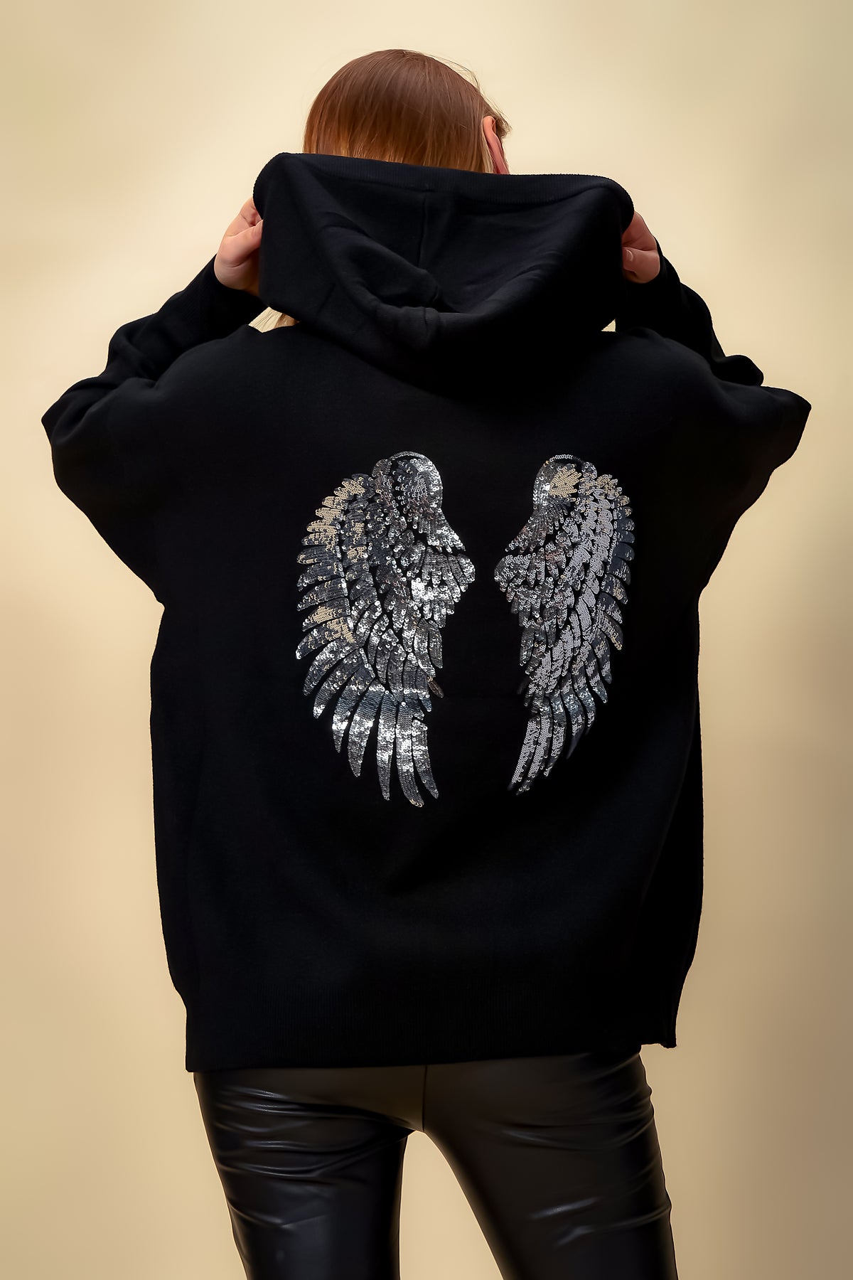 Oversized Hoodie with Detailed Back in Black
