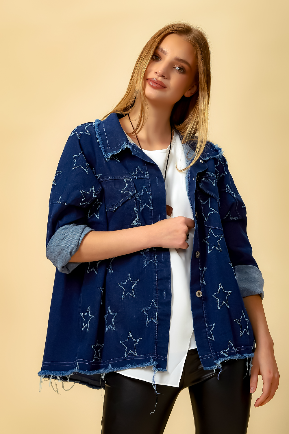 Star Denim Shirt with Pocket Details