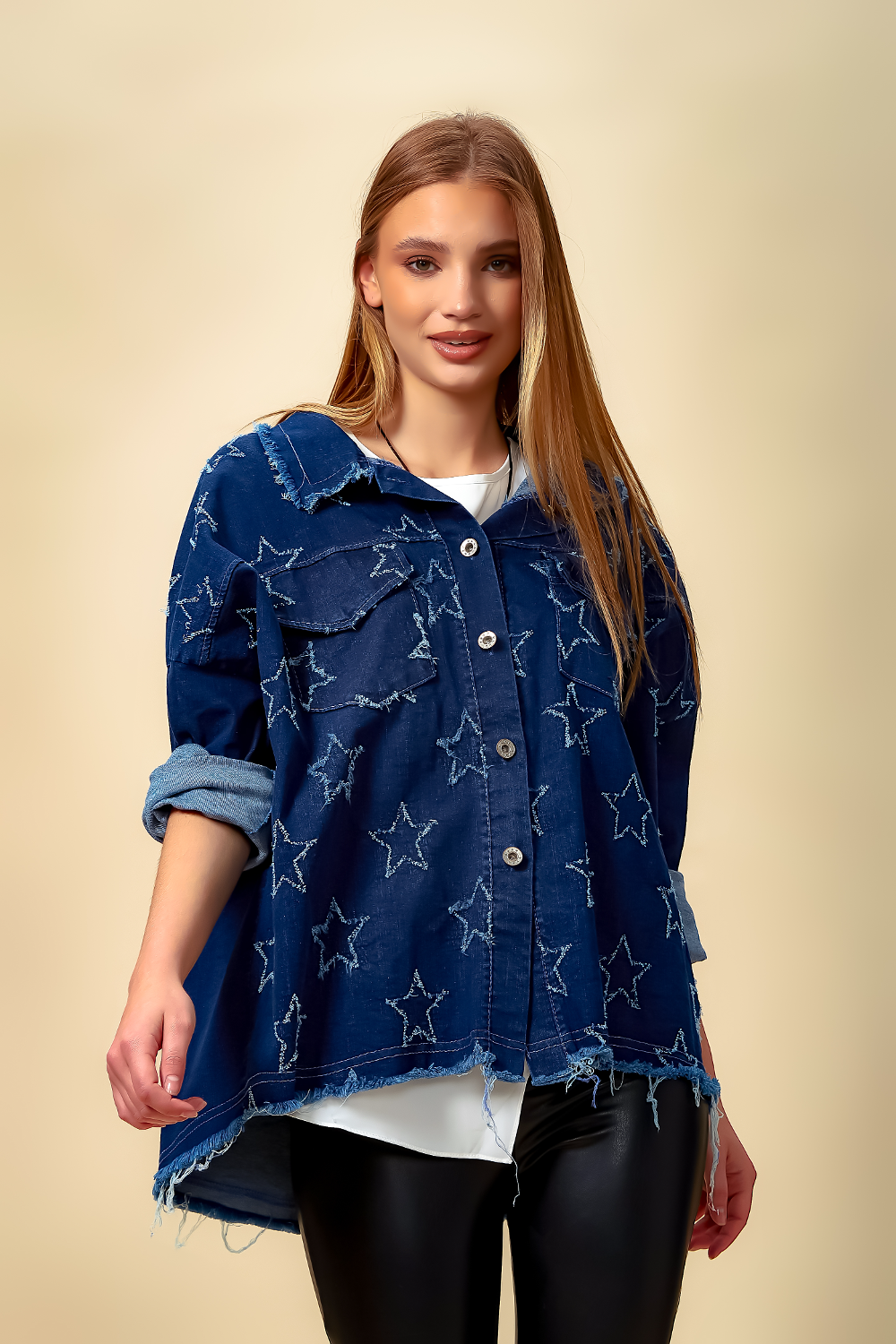 Star Denim Shirt with Pocket Details